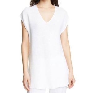 Eileen Fisher Cotton Linen V-Neck Knit Tunic White